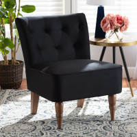 Baxton Studio RAC515FB-Black VelvetWalnut-CC Baxton Studio Harmon Modern and Contemporary Transitional Black Velvet Fabric Upholstered and Walnut Brown Finished Wood Accent Chair